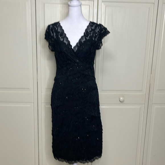 MARINA Women’s Black Beaded Lace V-Neck Dress Size 8 - Picture 1 of 9